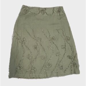 Carol Little Olive Green Aplique Above the Knee Linen Blend Skirt Womens size 8